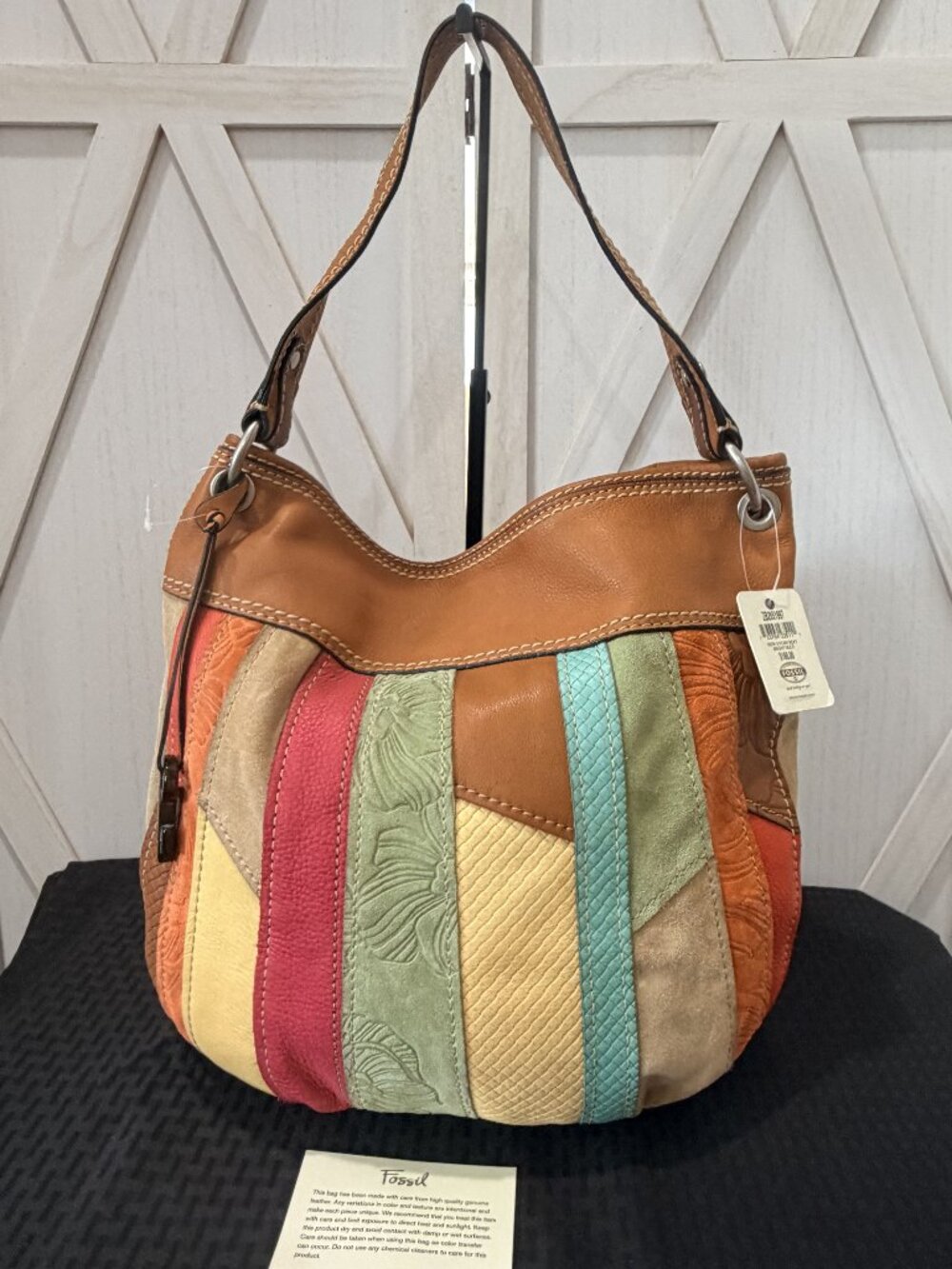 Fossil Berk II Patchwork Bucket Bag Bright Multi Leather NWT ZB2851997